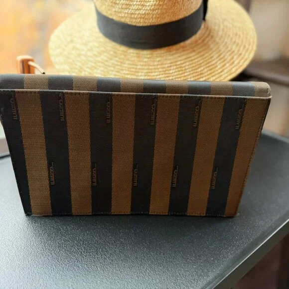 Fendi Pequin Striped Vintage Shoulder Bag Brown & Black | Made in Italy - Picture 12 of 16